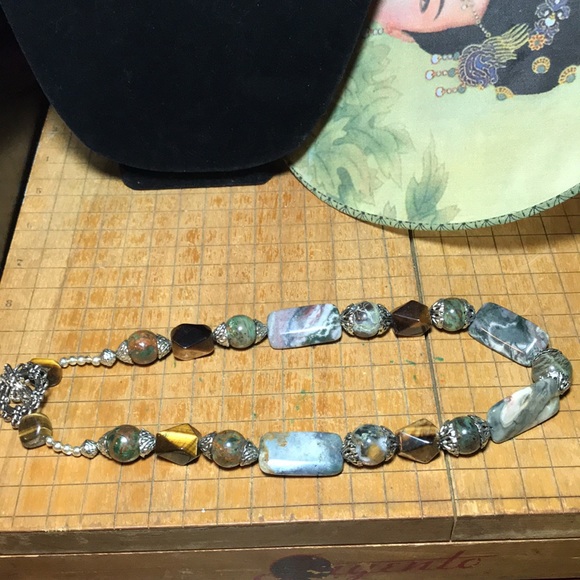 Semiprecious Jasper Tigers Eye Stone 19”L Necklace Toggle Clasp Handmade EVC - Picture 9 of 11